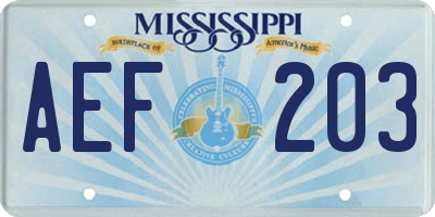 MS license plate AEF203