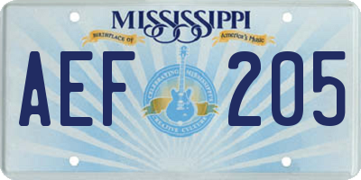 MS license plate AEF205