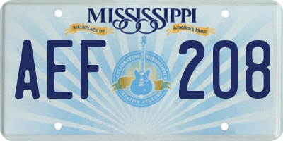 MS license plate AEF208