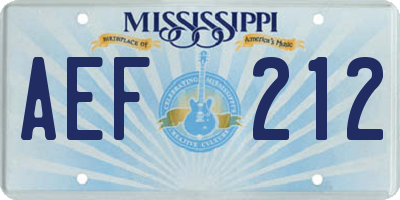MS license plate AEF212