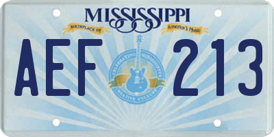MS license plate AEF213