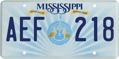 MS license plate AEF218