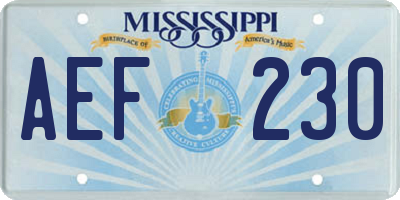 MS license plate AEF230