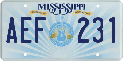 MS license plate AEF231
