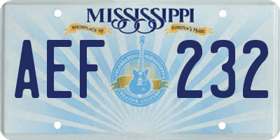 MS license plate AEF232
