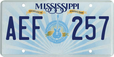 MS license plate AEF257