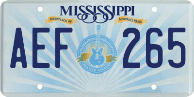 MS license plate AEF265