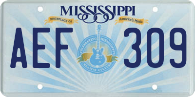 MS license plate AEF309