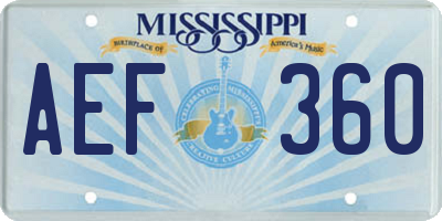 MS license plate AEF360