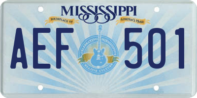 MS license plate AEF501