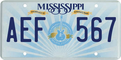 MS license plate AEF567