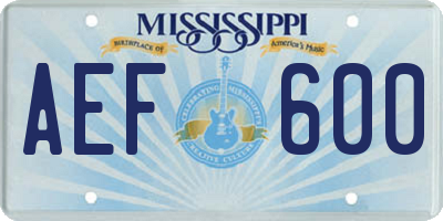 MS license plate AEF600
