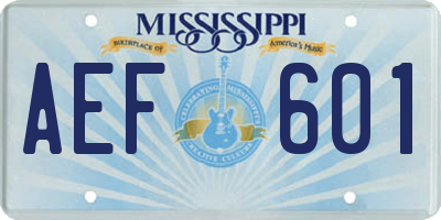 MS license plate AEF601
