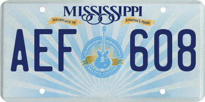 MS license plate AEF608
