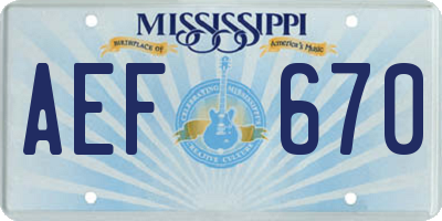 MS license plate AEF670