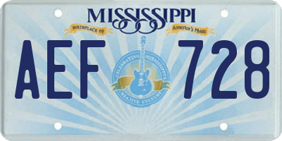 MS license plate AEF728