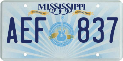 MS license plate AEF837