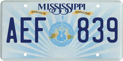 MS license plate AEF839