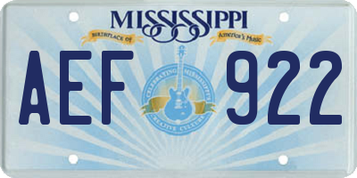 MS license plate AEF922