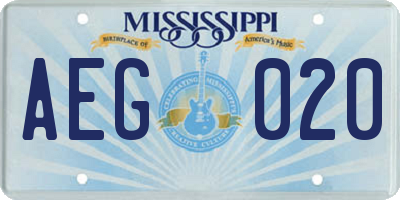 MS license plate AEG020