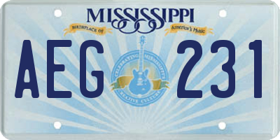 MS license plate AEG231