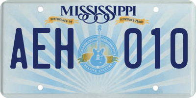 MS license plate AEH010