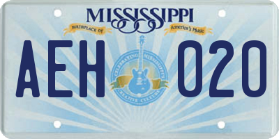 MS license plate AEH020