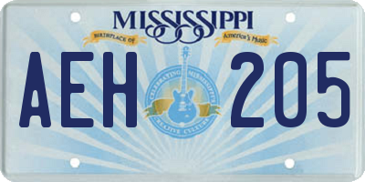 MS license plate AEH205