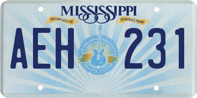 MS license plate AEH231