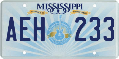 MS license plate AEH233