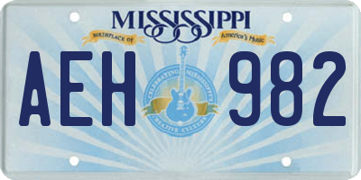 MS license plate AEH982