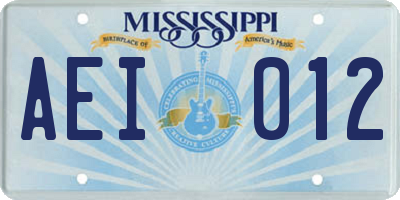 MS license plate AEI012