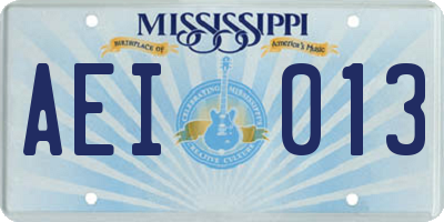MS license plate AEI013