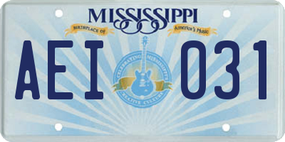 MS license plate AEI031