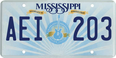 MS license plate AEI203
