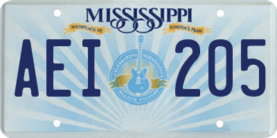 MS license plate AEI205