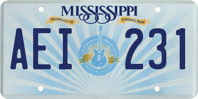MS license plate AEI231