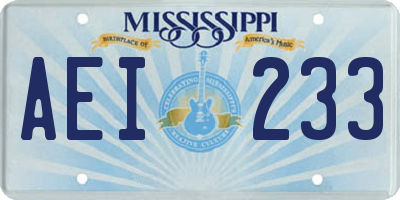 MS license plate AEI233