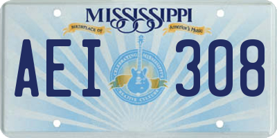MS license plate AEI308