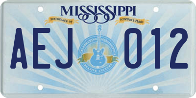 MS license plate AEJ012