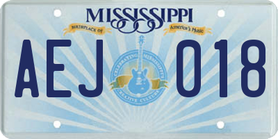 MS license plate AEJ018