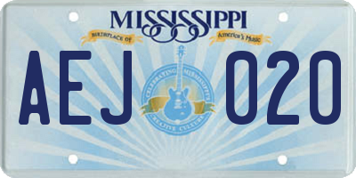 MS license plate AEJ020