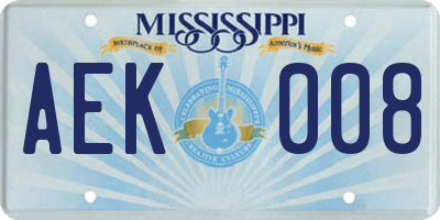MS license plate AEK008