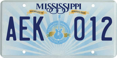MS license plate AEK012
