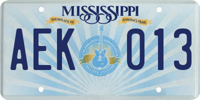 MS license plate AEK013