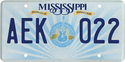 MS license plate AEK022
