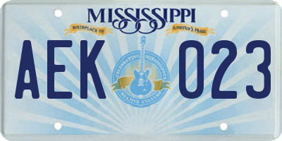 MS license plate AEK023