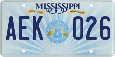 MS license plate AEK026