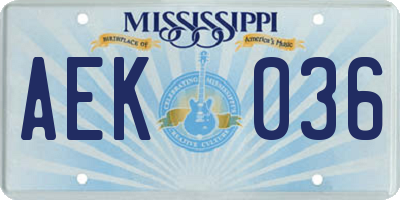 MS license plate AEK036