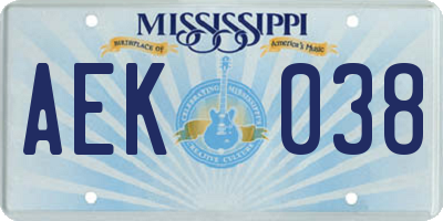 MS license plate AEK038